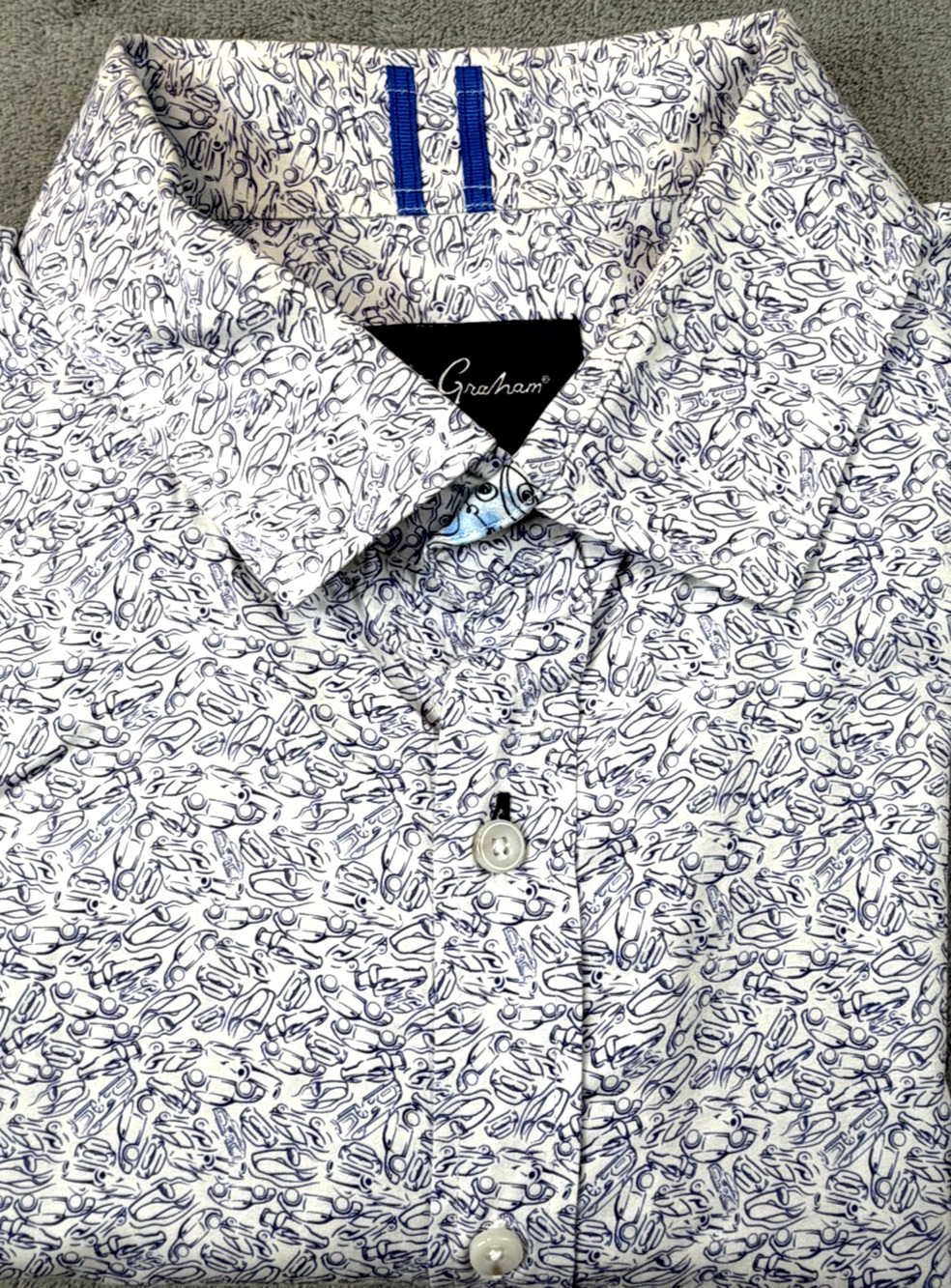 Robert Graham Modern Americana Blue/White AOP Shirt Men's 2XL Short Sleeve